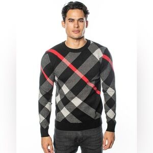 Men's Black and Gray Argyle Sweater